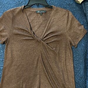Boutique Brown Twist V-neck Short Sleeve T-Shirt